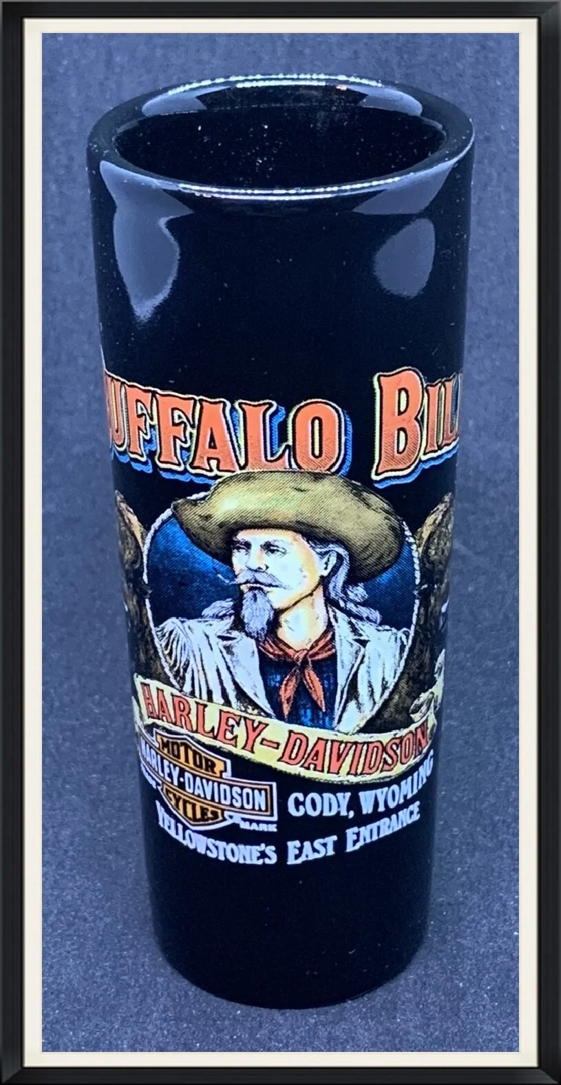 2017 - Buffalo Bill Harley Davidson, Cody, Wyoming - Travel, Souvenir Shot/Shooter Ceramic Glass