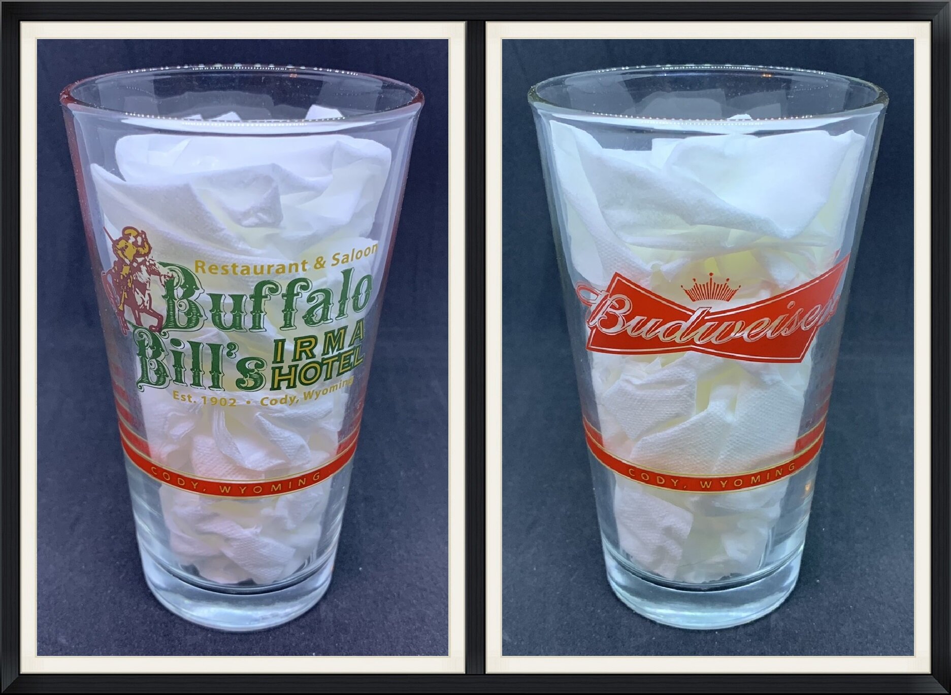 Buffalo Bill's Irma Hotel - Restaurant & Saloon - Cody, Wyoming - Establish in 1902 - Budweiser Beer Glass/Mug