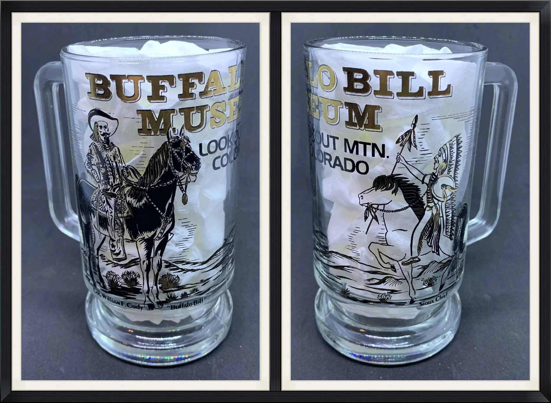 Buffalo Bill Museum - Lookout Mountain, Colorado - Col. William F. Cody "Buffalo Bill" & Sioux Chief - Travel, Souvenir Glass Beer Mug