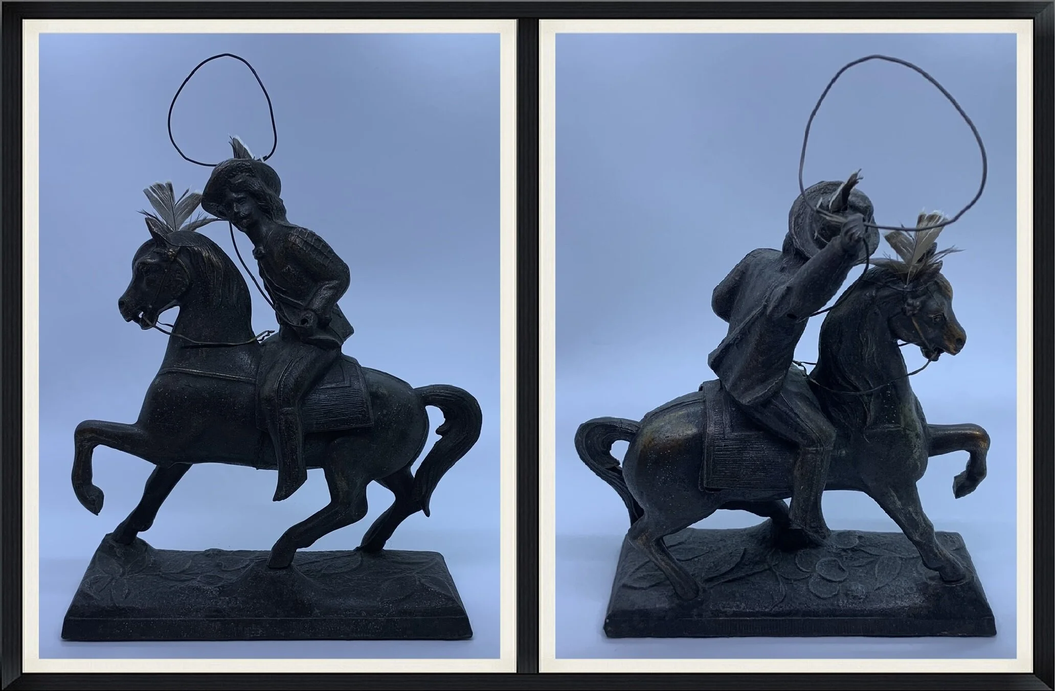 Buffalo Bill on a Horse While Lassoing a Roped Lariat - Bronze Statue
