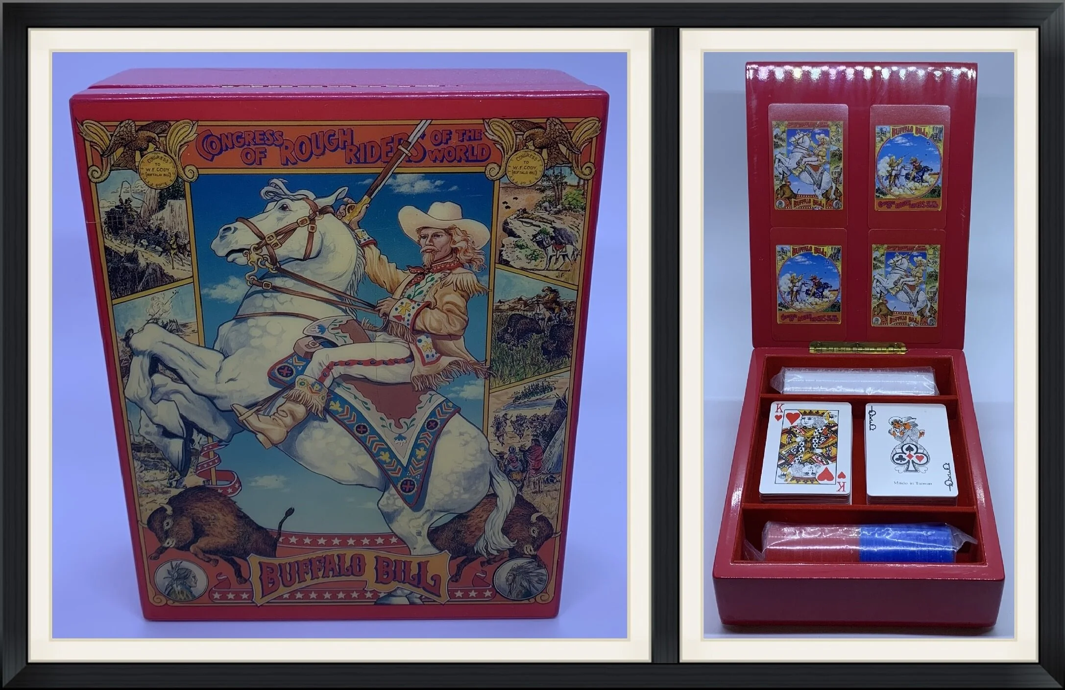 Congress of Rough Riders of the World - Buffalo Bill - Complete Set of 2 Decks of Cards, Poker Chips & Travel Box/Container