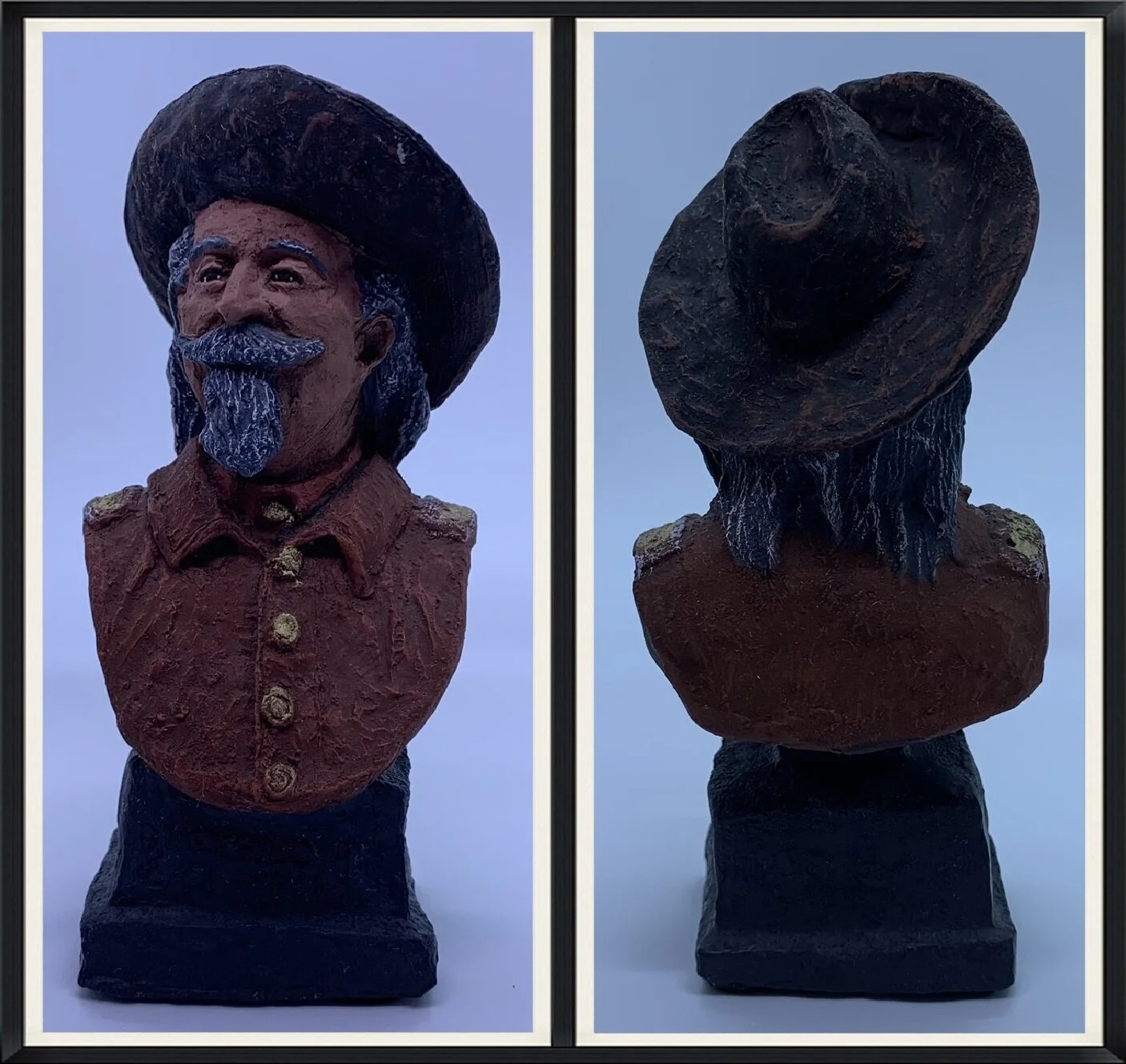 Painted, Dried Clay Western Sculpture of Buffalo Bill - Monfort Origin, Boulder Colorado - Shelf Decoration