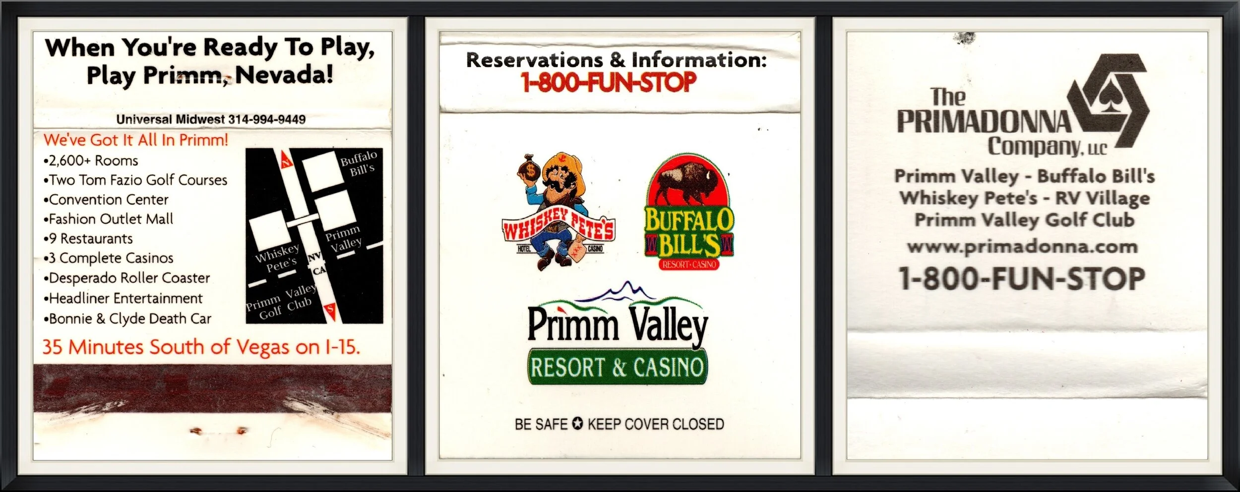 Buffalo Bill's Resort & Casino, Primm Valley, Nevada - Matchbook Cover