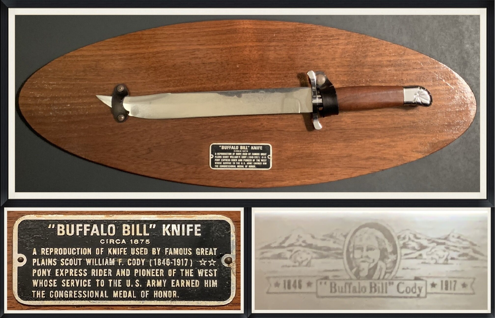"Buffalo Bill" Cody Knife - Circa 1875 Reproduction of Knife used by Famous Great Plains Scout William F. Cody - 1846 to 1917