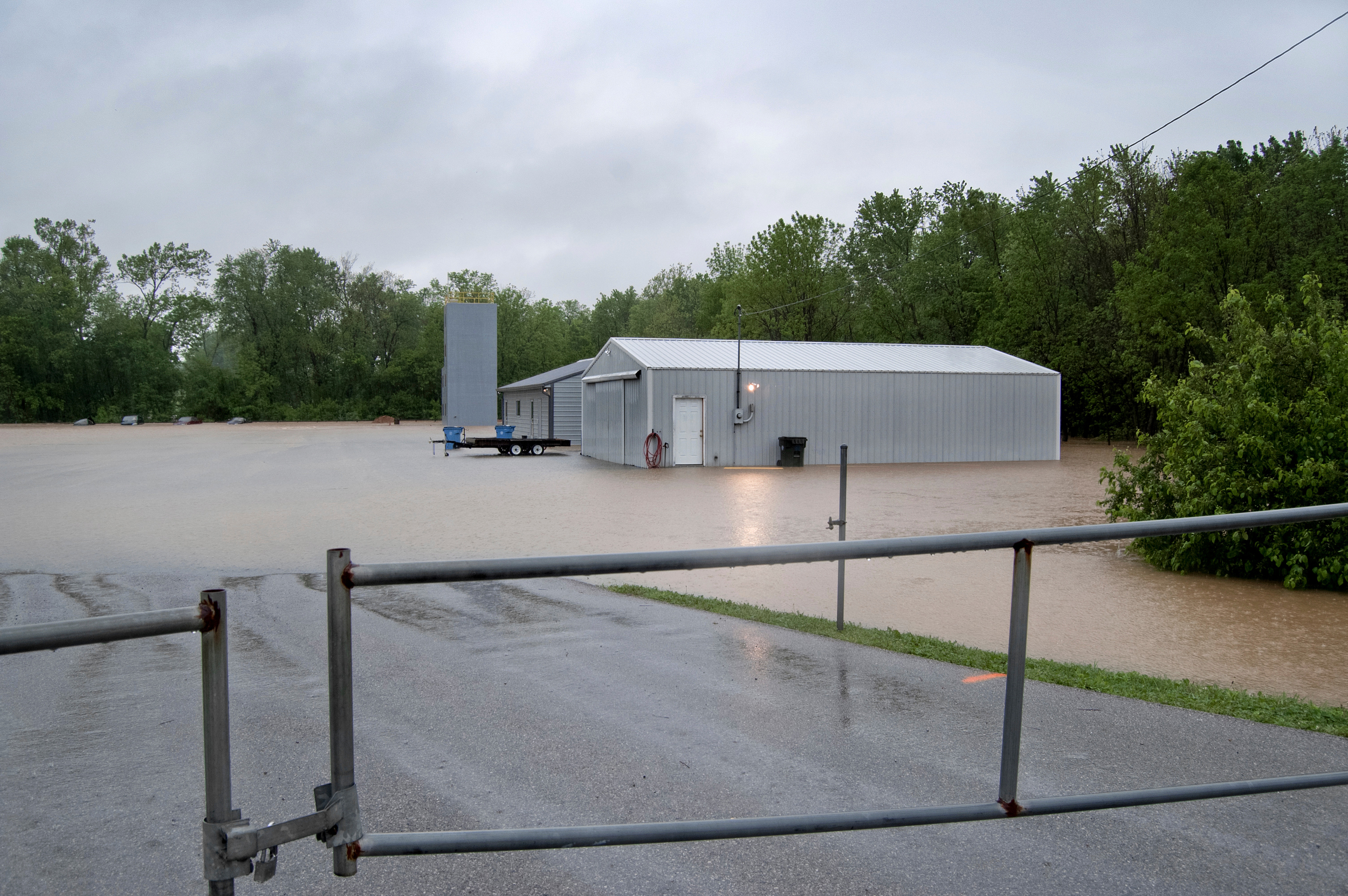 The fire department's training facility was surrounded by water.