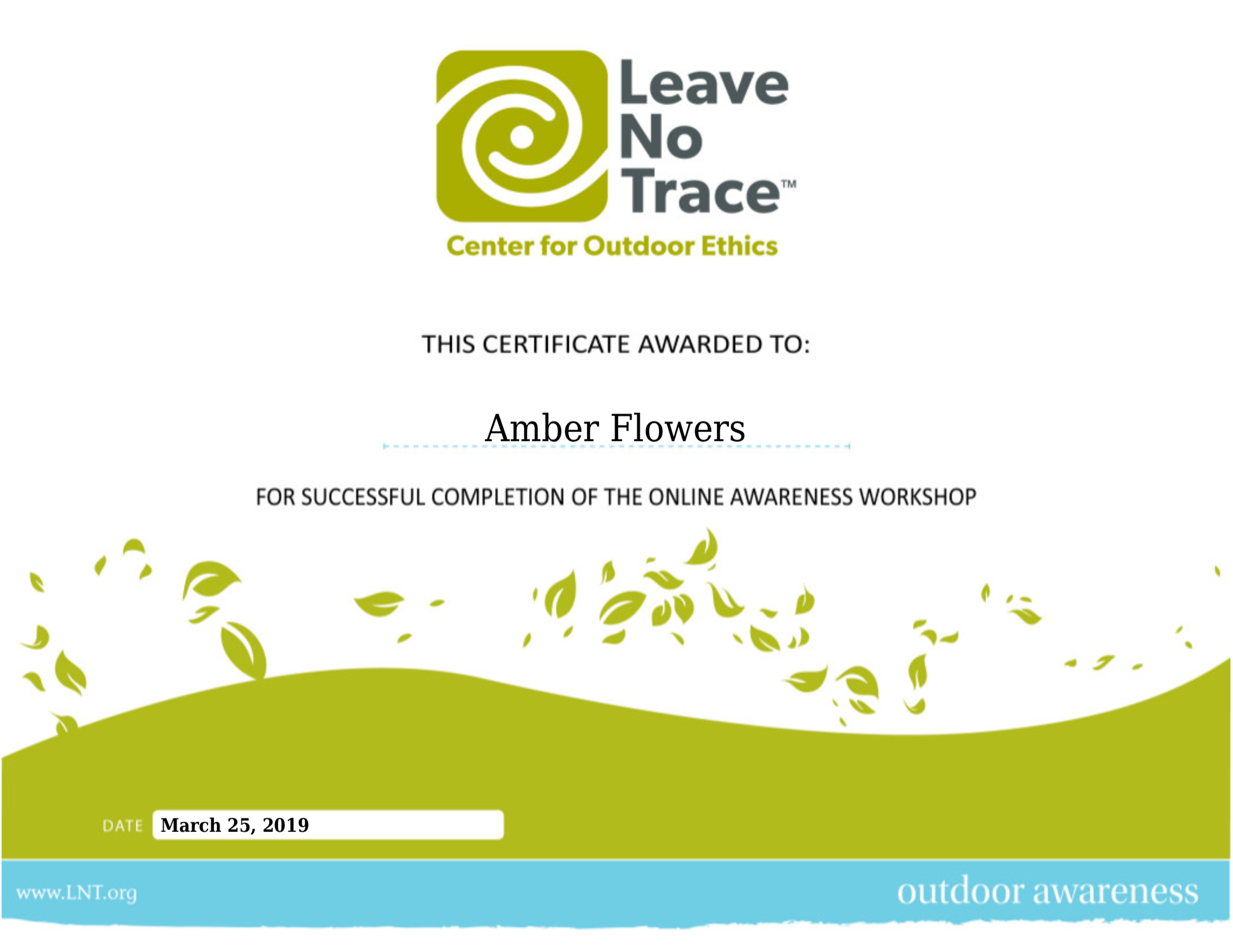 Leave No Trace (Awareness Level) March 2019