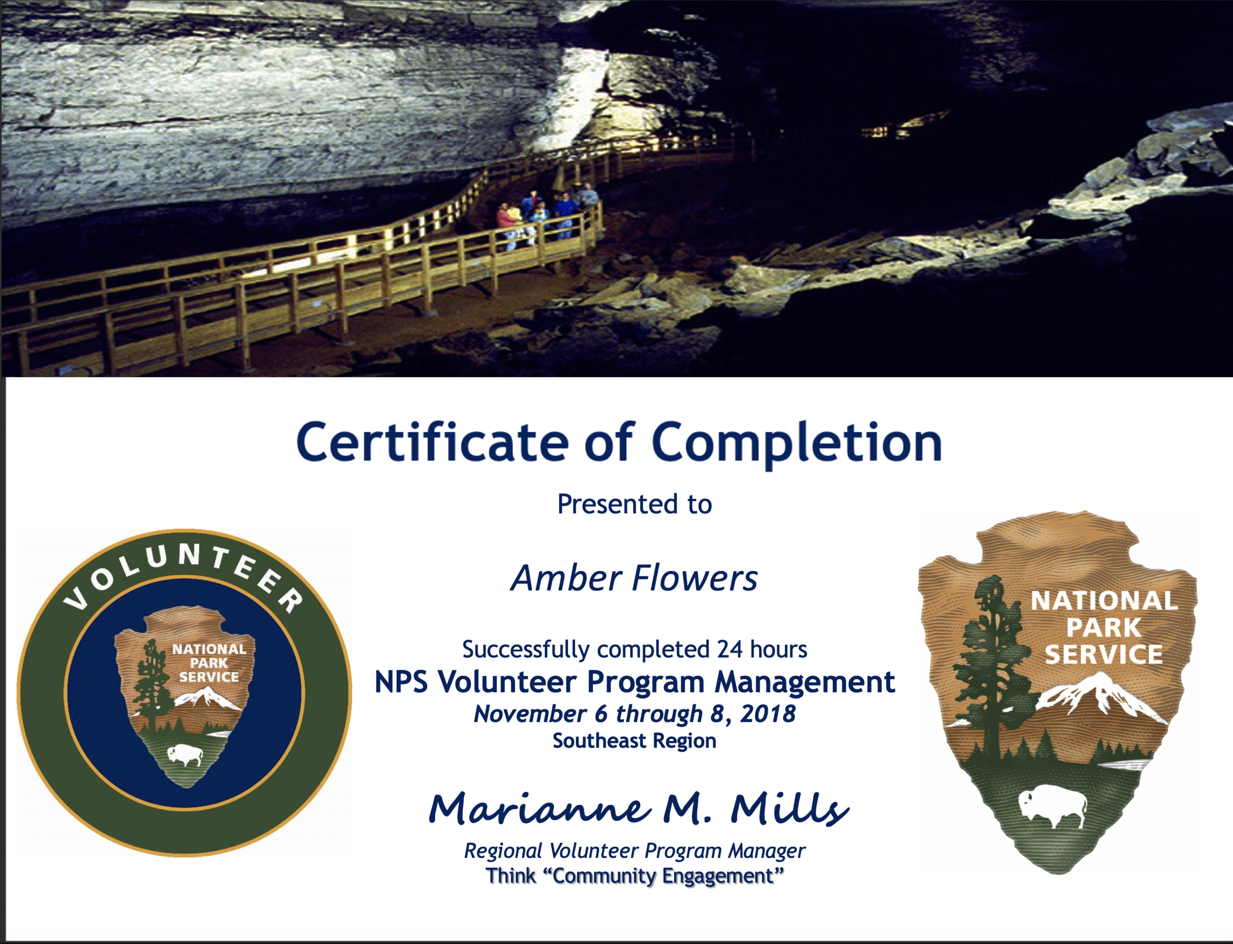 Volunteer Program Management Training Mammoth Cave National Park. November 6th-8th, 2018 (24hrs)