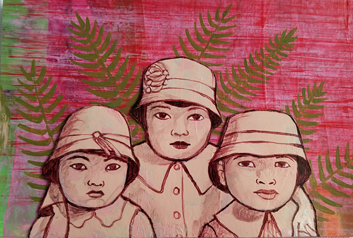Siblings, acrylic on paper