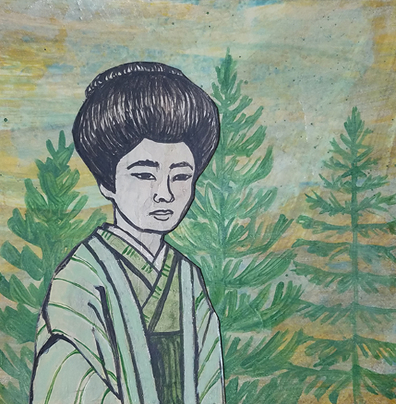 Pine Lady, acrylic on paper