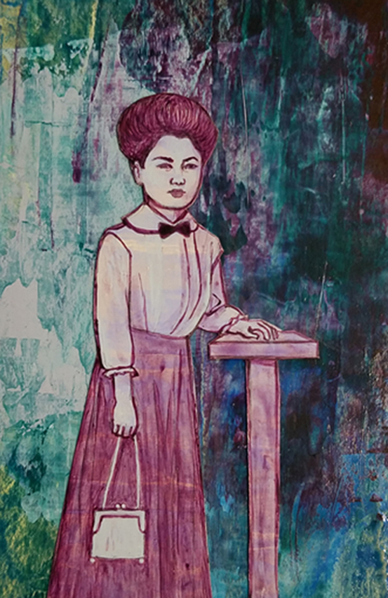Gibson Girl, acrylic on paper