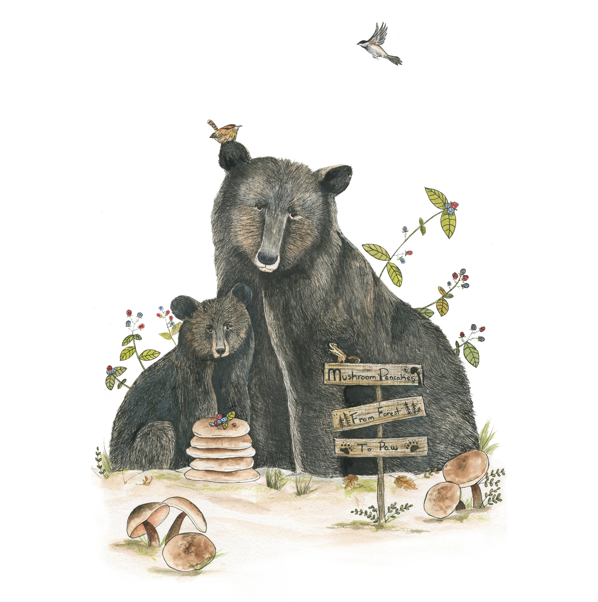 Mushroom Pancakes: 12x18, Watercolor: $300, Message to claim