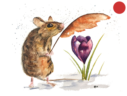 Mouse and Crocus: Original Watercolor, 5x6: SOLD