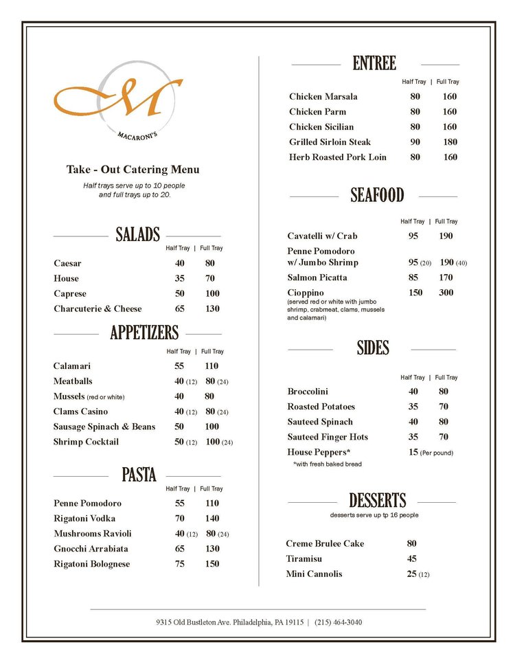 Catering — Macaroni's
