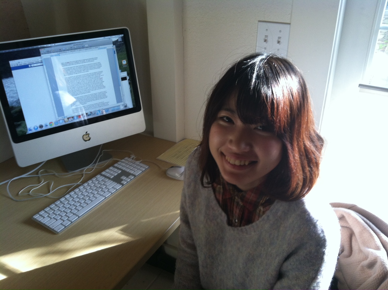 Mana hard at work on her final blog post. 