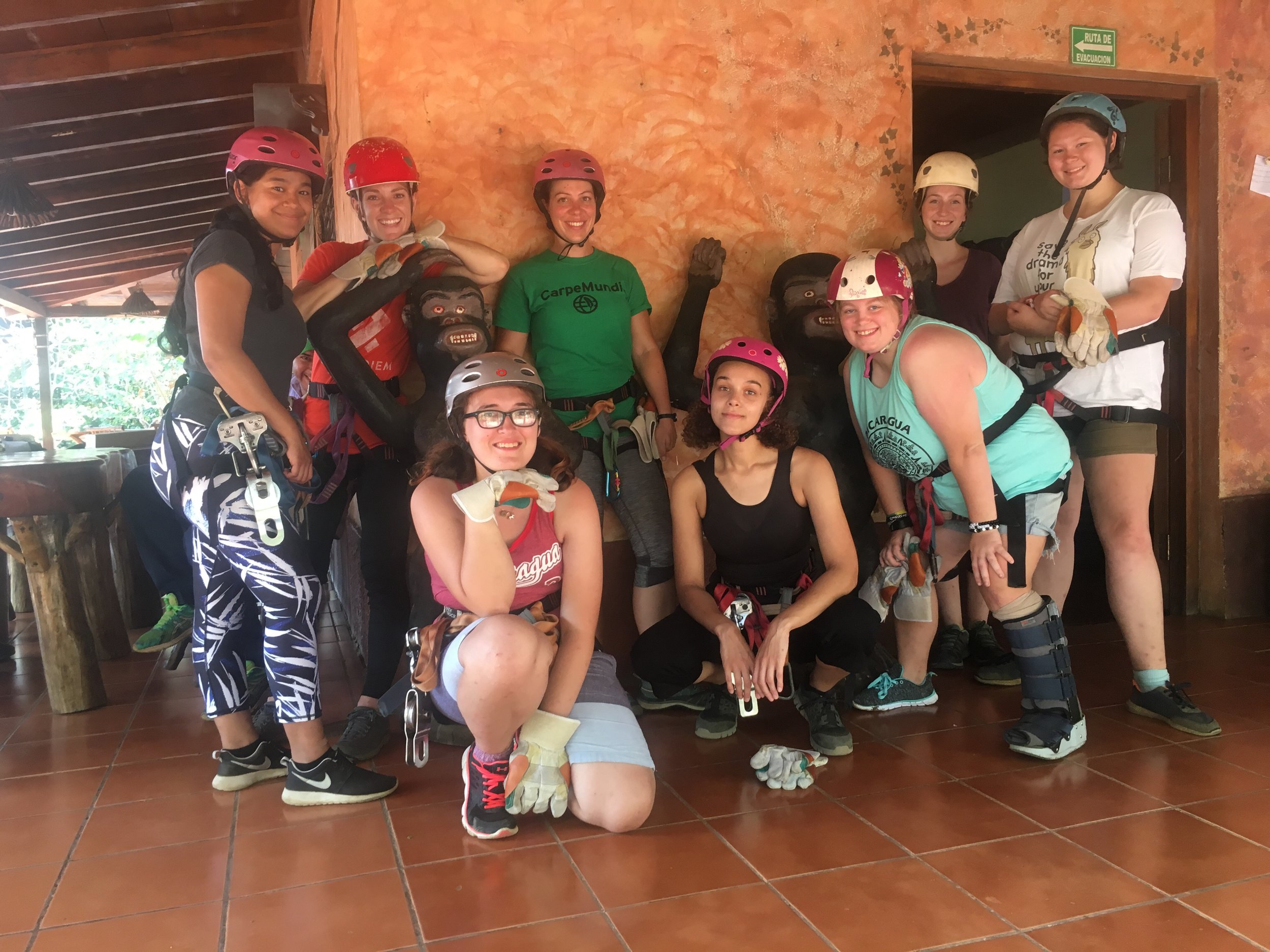The group is ready to go zip lining!