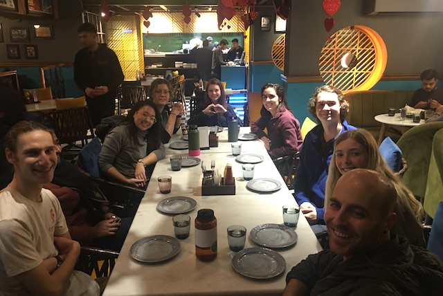 The group having their first meal together.