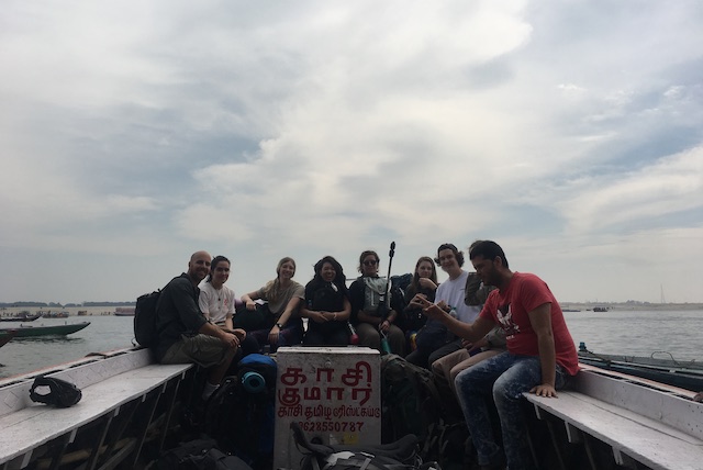 1 form of transport. The group moving down the Ganges river to our new accommodation.