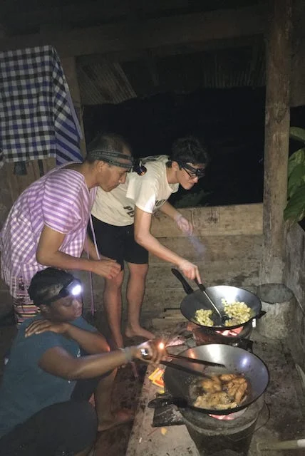 Preparing dinner with Suzin the trekking guide.