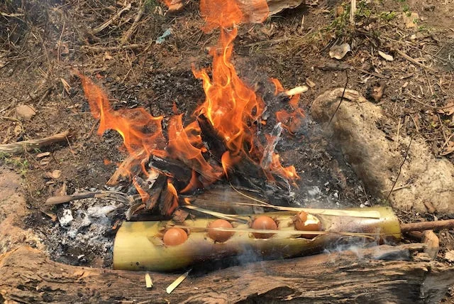 Cooking eggs during the trek.
