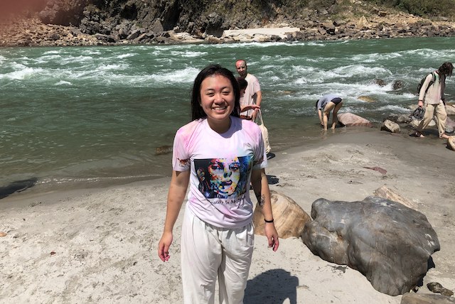 Kari a bit cold but refreshed after bathing in the Ganga in Rishikesh.