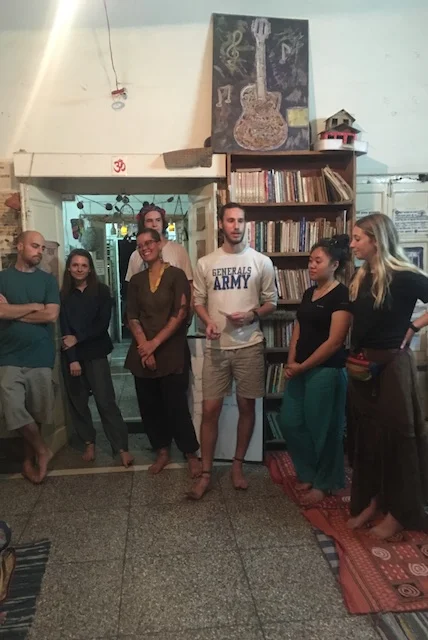 Zevi and Charlotte introducing us to the whole Shikshantar group.