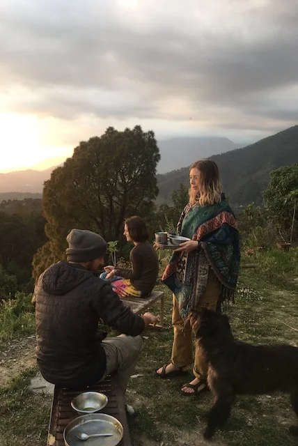 Charlotte, Adam and Amiah enjoying the sunset and dinner.