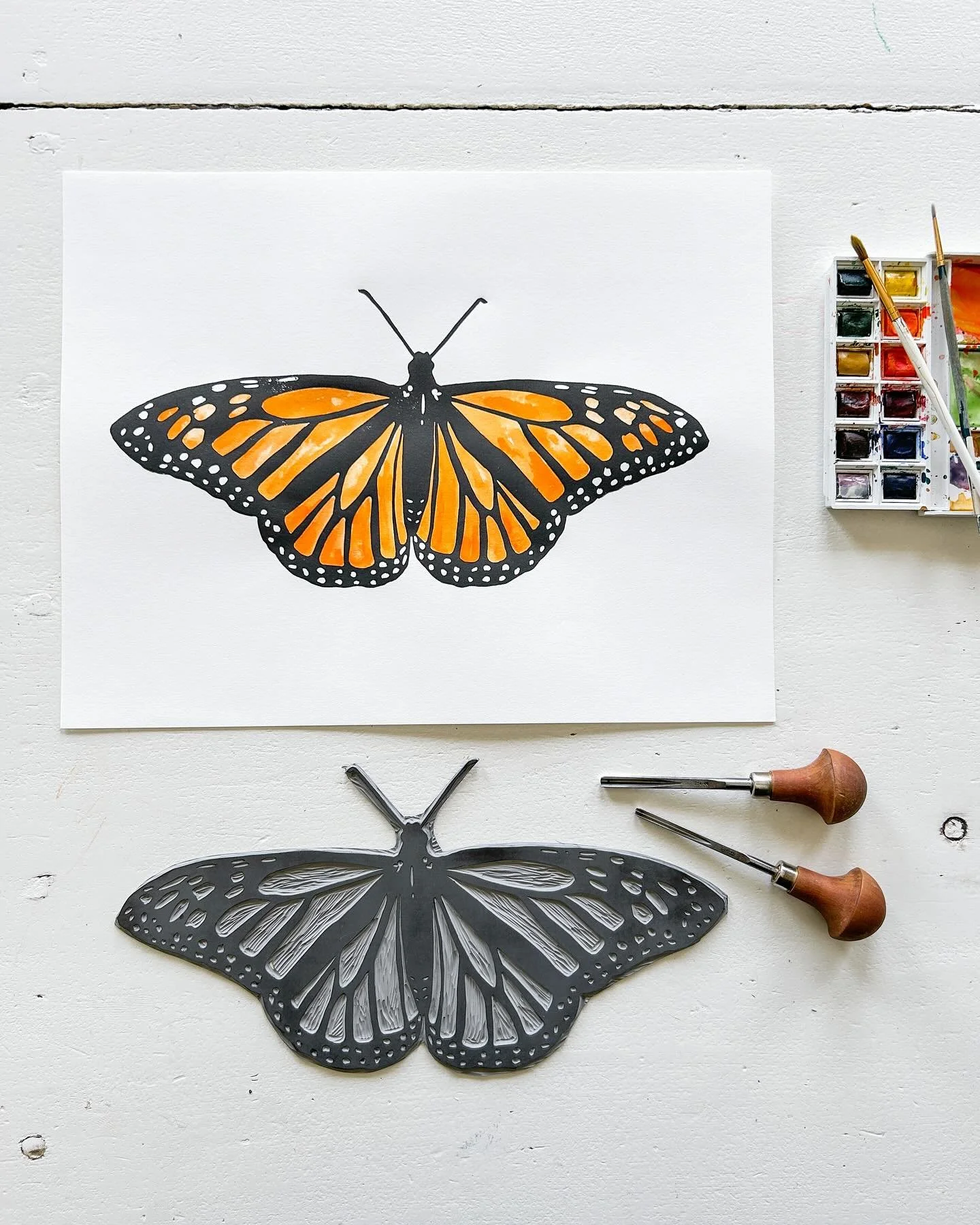 Not just one but TWO new prints listed in the shop!

Both have been carved by hand, printed by hand and finally I paint every single one with watercolour. Truly no two exactly alike 🧡

Shop link in my bio :)

#monarchbutterfly #monarchbutterflies #m