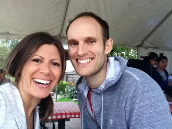 Husband and I, embracing our trip to the cider mill :) 