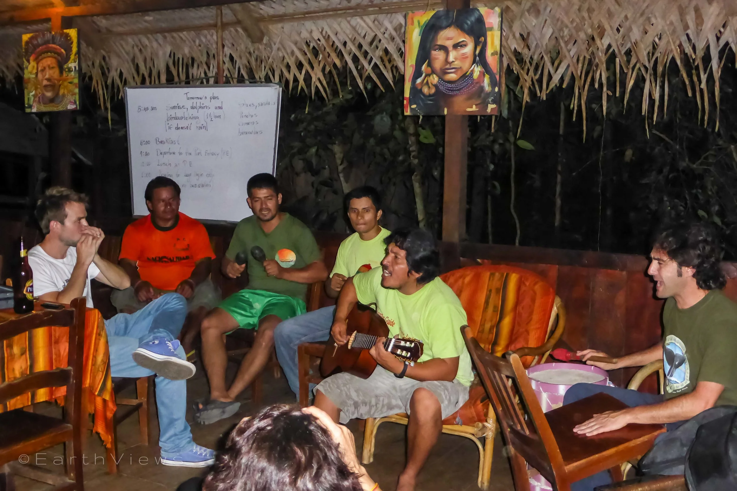 Playing music with the crew.
