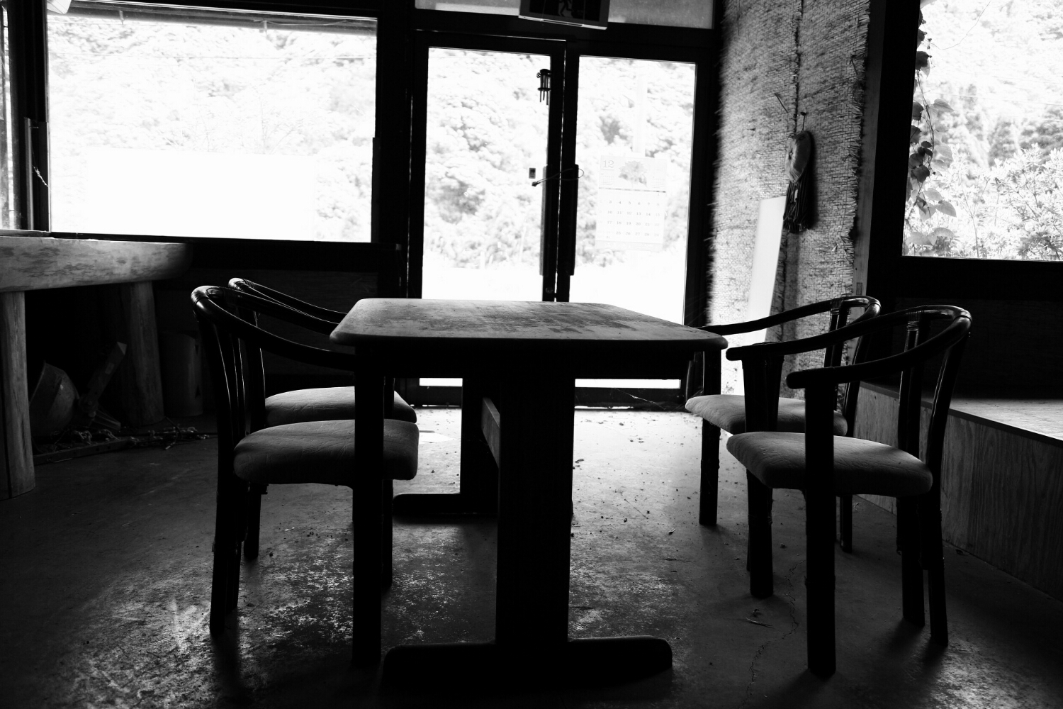 Chairs and tables still set up for customers.