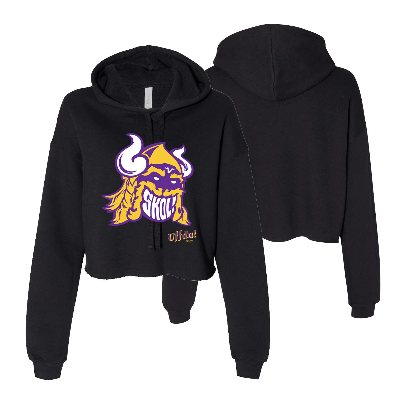 The original SKOL! cropped fleece hoodie by Uffda Brand – Black.