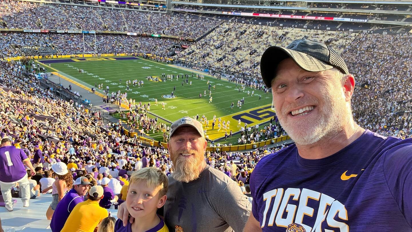 Season tickets from your brother will convert you to #lsu fans! #tituschildersphotography @travis.childers.5