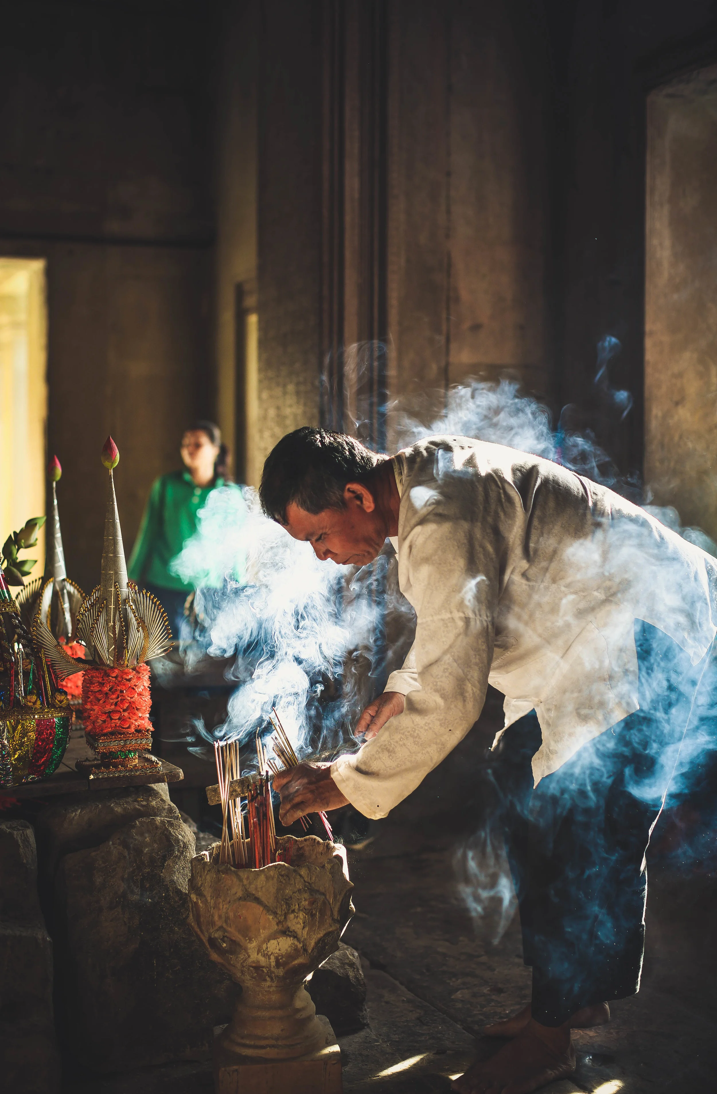 Prayers inside Angkor Wat Temple. Siem Reap, Cambodia