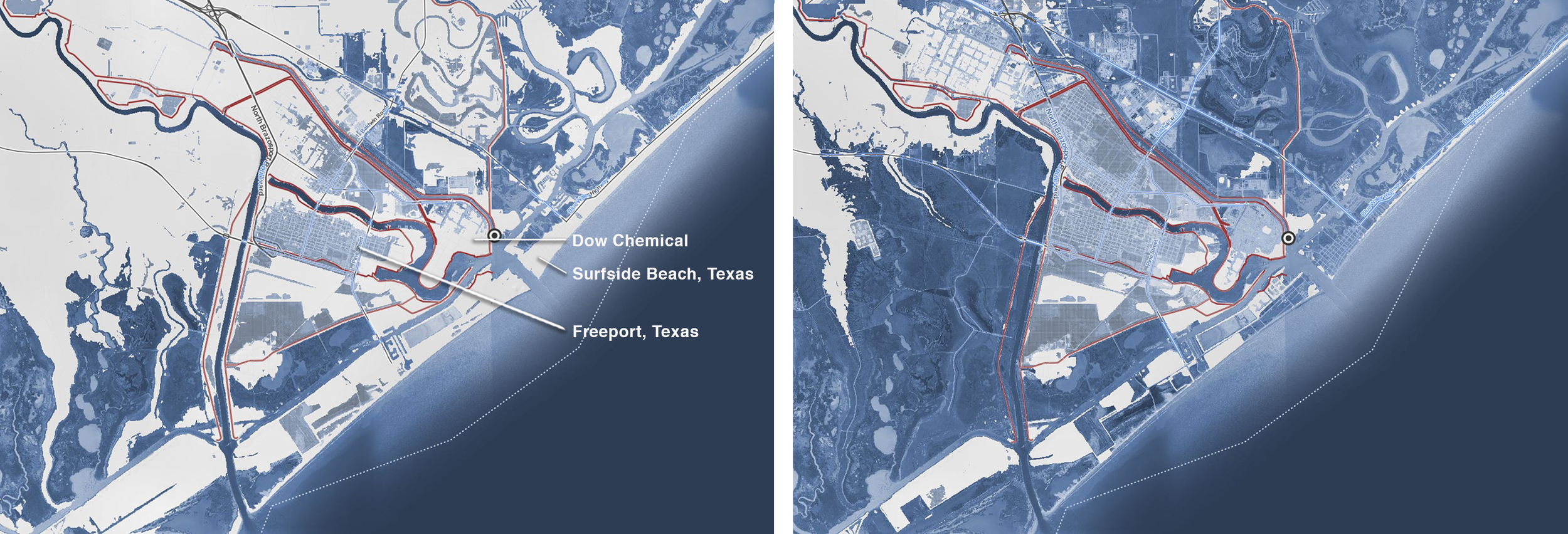 Mapping: Climate Central, Surging Seas Risk Maps using NOAA elevation data.