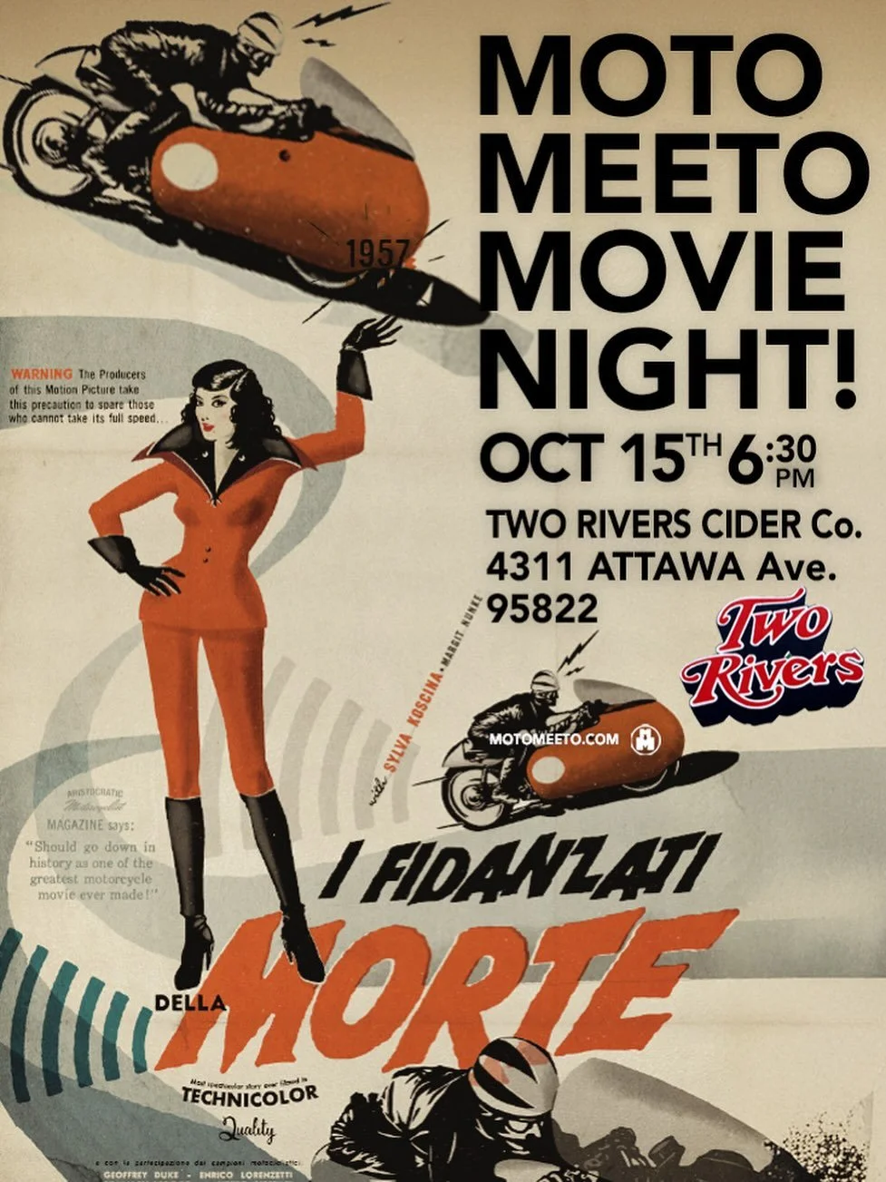 Moto Meeto Movie Night, Oct 15th!
Hey friends!
I&rsquo;m thrilled to announce our very first Moto Meeto Movie Night, happening Wednesday, October 15th at Two Rivers Cider Company.
We&rsquo;ll meet at 6:30 PM, and the movie will roll at 7:00 PM sharp.
