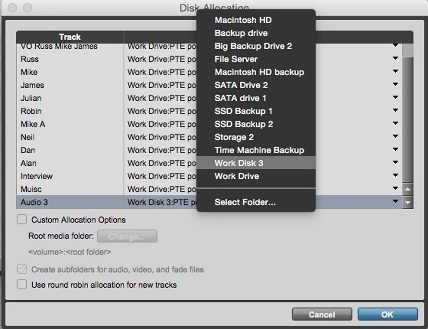 Setting Disk Allocation for individual tracks in Pro Tools