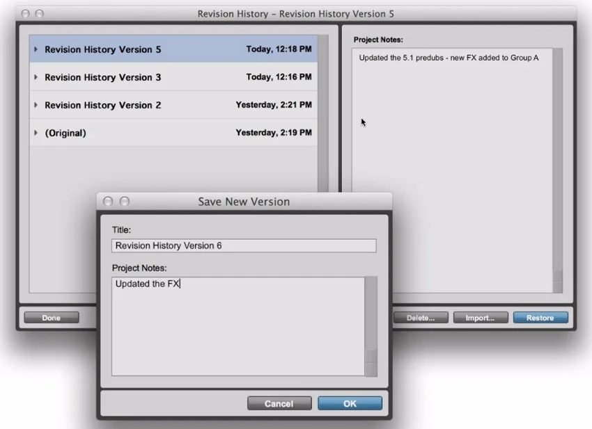 Revision History Added To Pro Tools Projects In the Collaboration Workflow