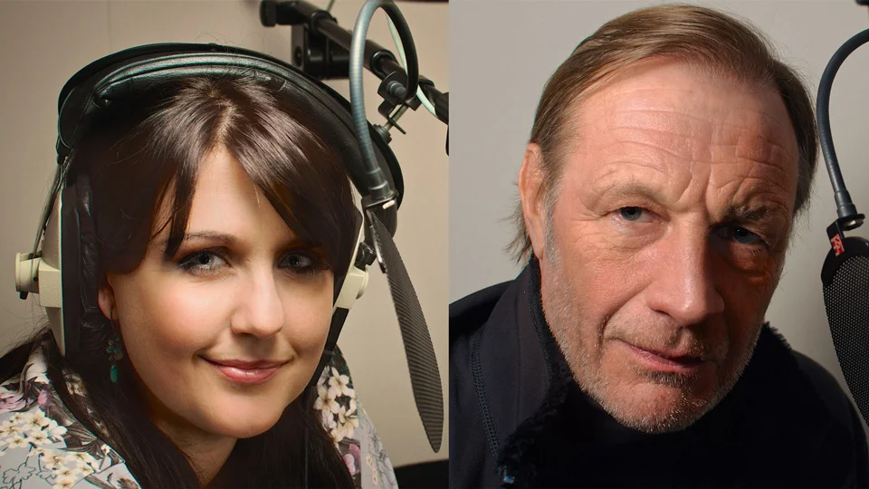 voice-over artists, Andrew Bicknell and Posy Brewer
