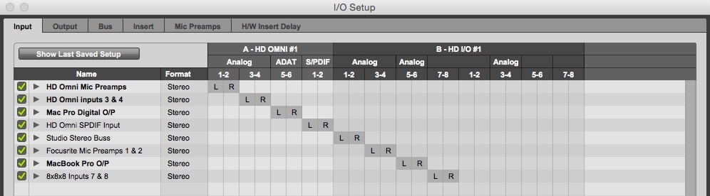 Naming tracks and busses in the I/O Setup window in Pro TOOLS