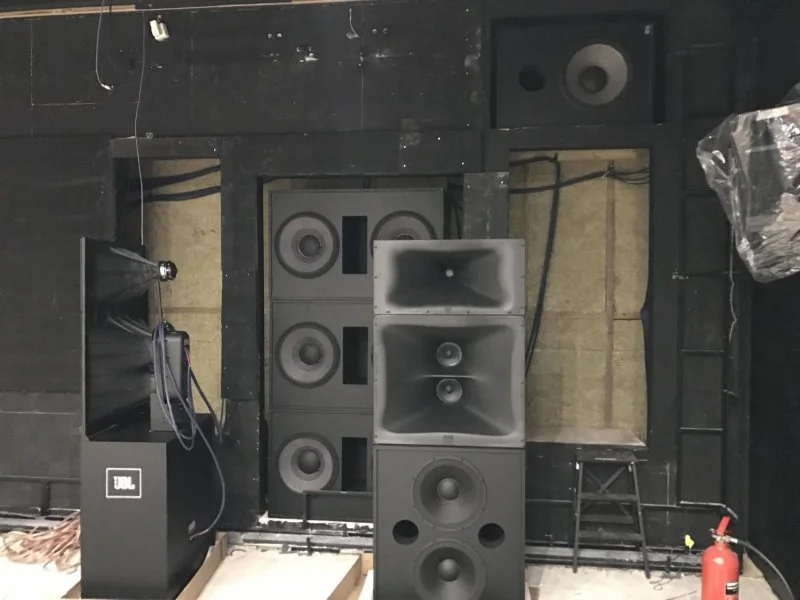 JBL Speakers going in behind the screen