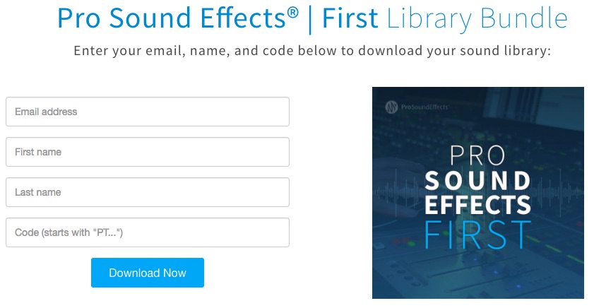 Pro Sound Effects Library Redeem page
