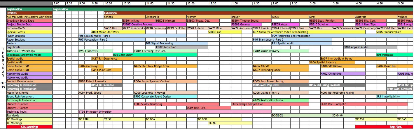 AES Convention timetable for Thursday 19th October 2017 - Click to see a larger version