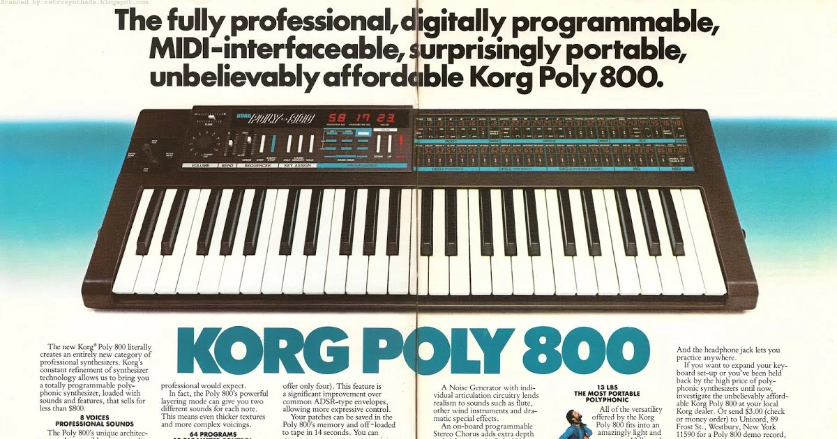 1983 Keyboard magazine ad for Korg Poly-800