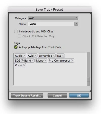 New Track Preset Dialog