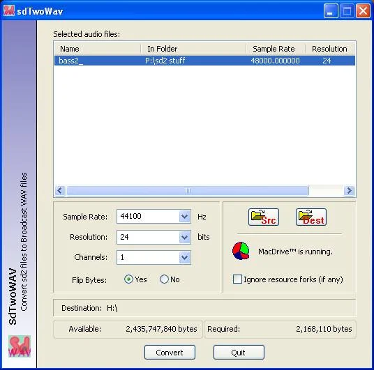 sdTwoWav Sound Designer 2 to WAV file conversion application