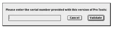 Pro Tools 5.0.1 serial number window