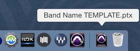 Click once on the template icon to create a new session for each song. ( Warning!: Clicking twice on the session icon will create an instant copy of the session without allowing you to name the song. To recover, close and delete the copy and start the process again from the top.)