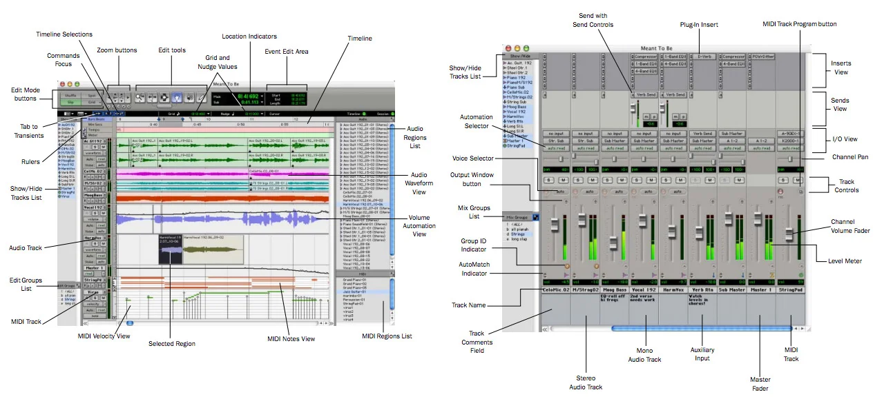 Digidesign Pro Tools V6.0 What's New Edit and Mix Windows - Click image to see a larger version.