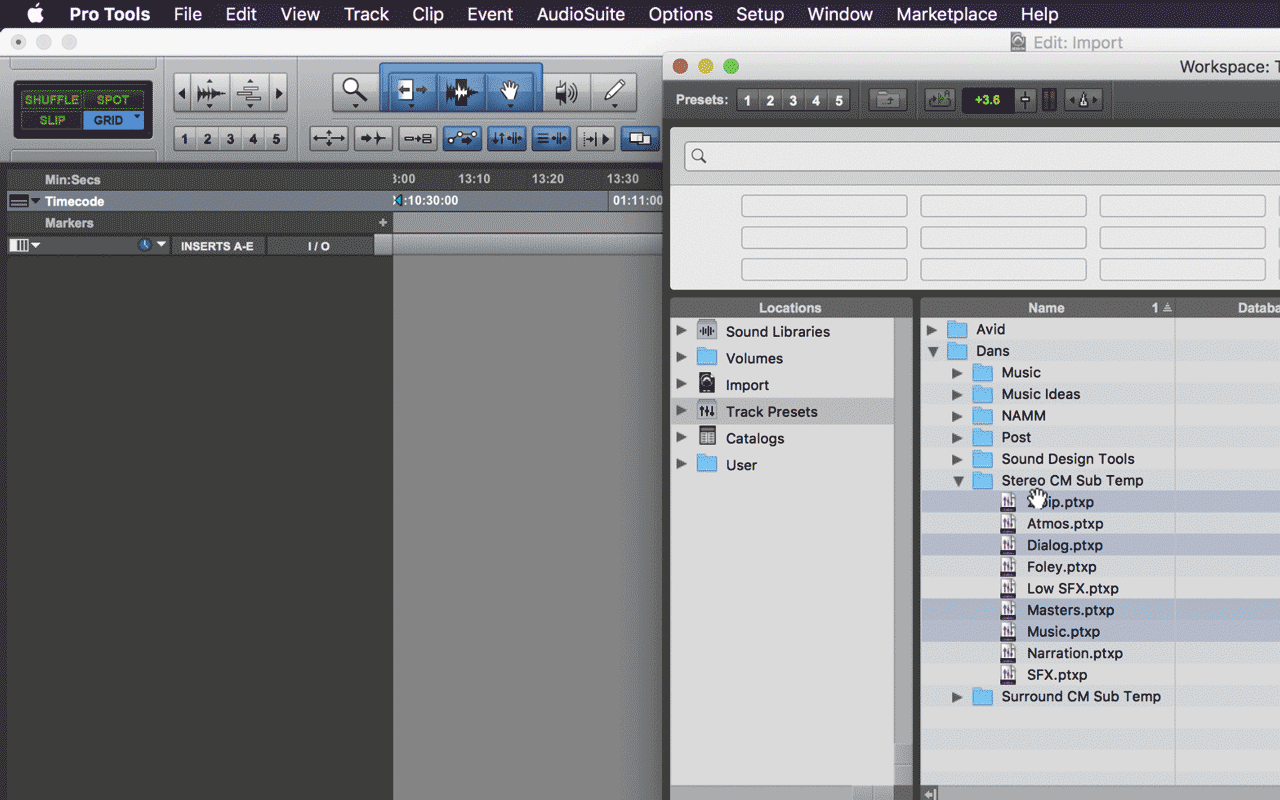 Using Track Presets Sub-Templates to create modular template sessions in Pro Tools