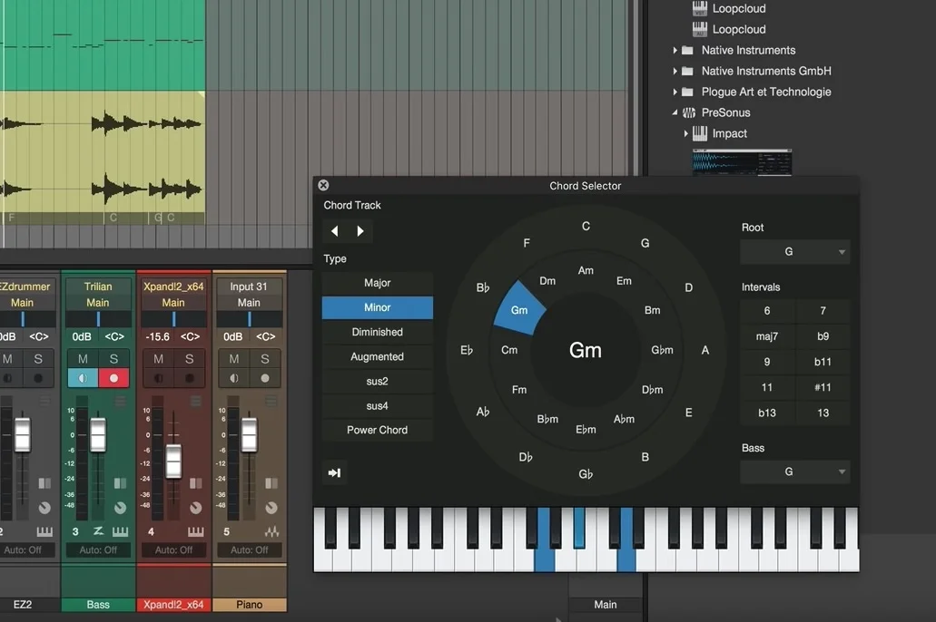Studio One 4 Chord Selector Window